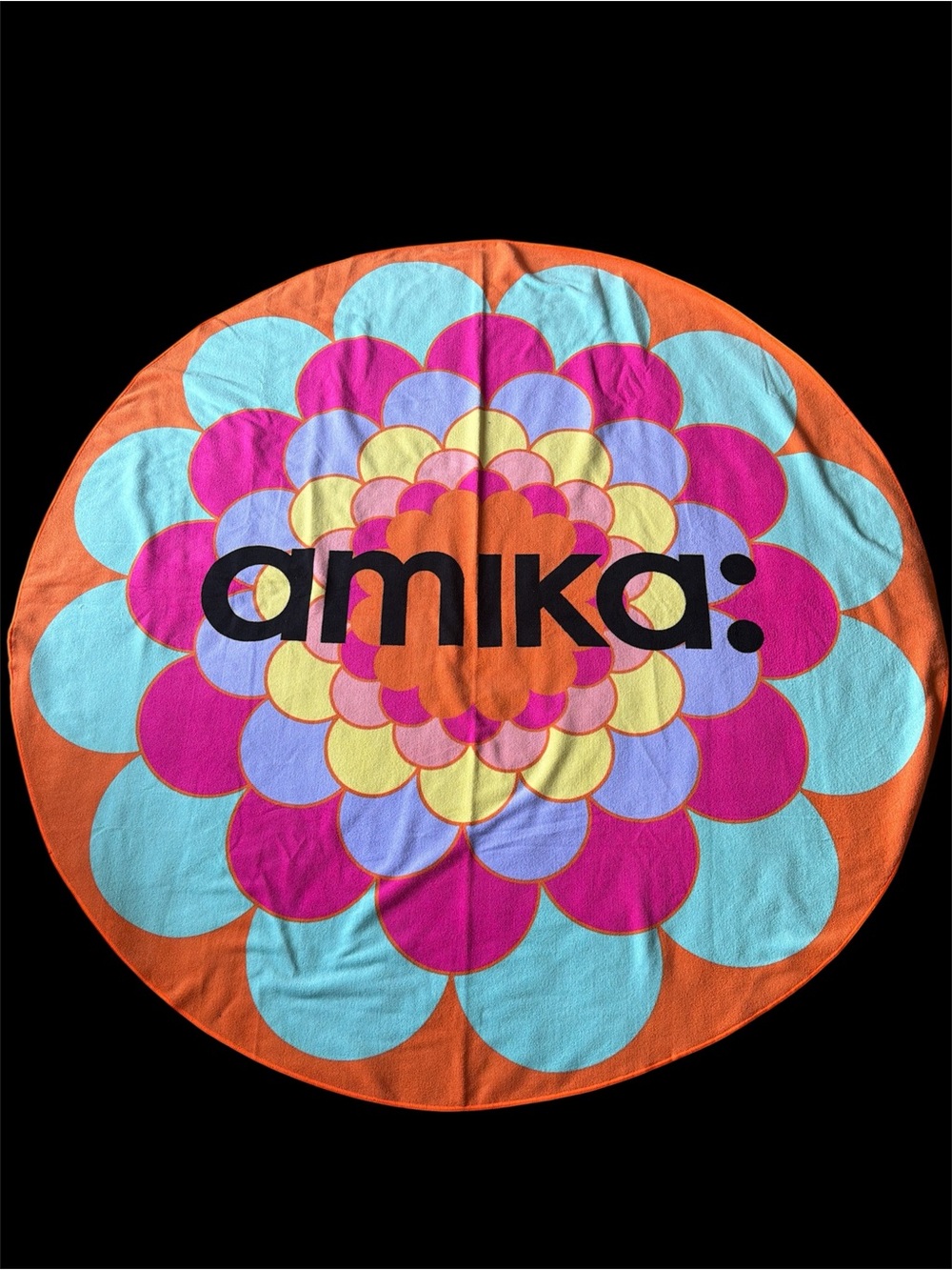 amika Round Floral Beach Towel — Orange, Aqua, Pink, Yellow, Purple